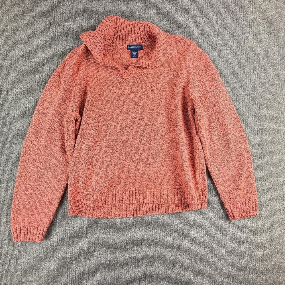 Karen Scott‎ Sweater Womens Large Pink Collared Knit Pullover Long Sleeve